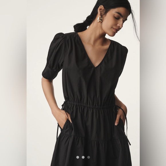 Velvet by Graham & Spencer Black Puff Sleeve Wrap Midi Dress - Picture 2 of 6